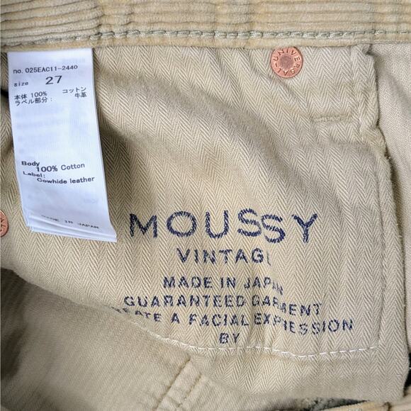 MOUSSY VINTAGE Ailey Corduroy Pants 27 Slim Ankle Tan Khaki Japan Cotton - Picture 10 of 11